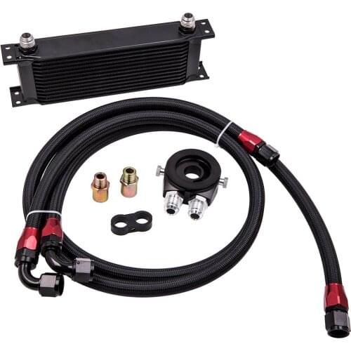 13 Row AN10 Engine Racing Trust Oil Cooler w/ Thermostat Oil Filter Adapter Kit