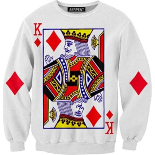 2021 Men Women 3D Sweatshirts Poker Diamond King 3D Print Simple White Jumpers Plus Size 5XL Pullover Streetwear Tops