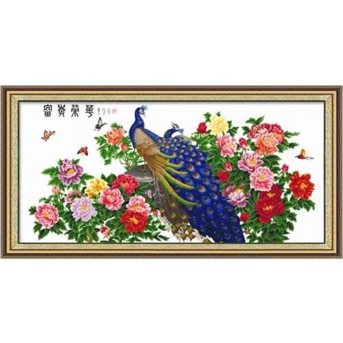 Peonies in Full Bloom Beautiful Floral Landscape Koi Fish and Peacocks Butterflies Stamped Cross Stitch Kit