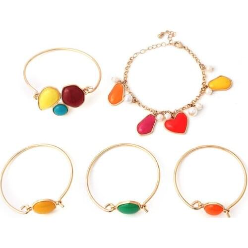 Newest Mixed Colorful Bright Resin Bracelet Bangle Set Bracelet Pierre Naturelle Gold Fashion Bijoux Femme Bohemian