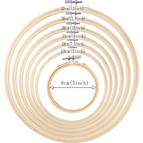 7 Pieces Embroidery Hoop Set Bamboo Circle Cross Stitch Hoop Ring 3 inch to 13 inch for Embroidery and Cross Stitch