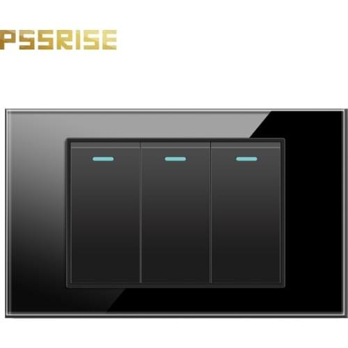 PSSRISE 118 wall 3Gang switch electrical material tempered glass panel with fluorescent indicator One-year warranty G18