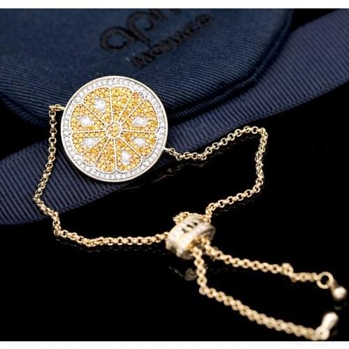 Delicate Fruit Orange Lemon Charm Bracelet Round Shape Micro Cubic Zirconia Adjustable Bracelets for Women Bangles Birthday Gift