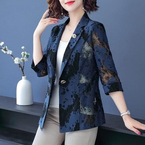 2021 New Middle-aged Ladies Fashion Business Interview Suits Women Work Office Ladies 3/4 Sleeve Casual Blazer L-5XL X262