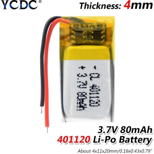 3.7V 80mAh 401120 rechargeable li ion lithium battery li polymer lipo battery for Bluetooth Earphone Selfie Stick MP3 GPS