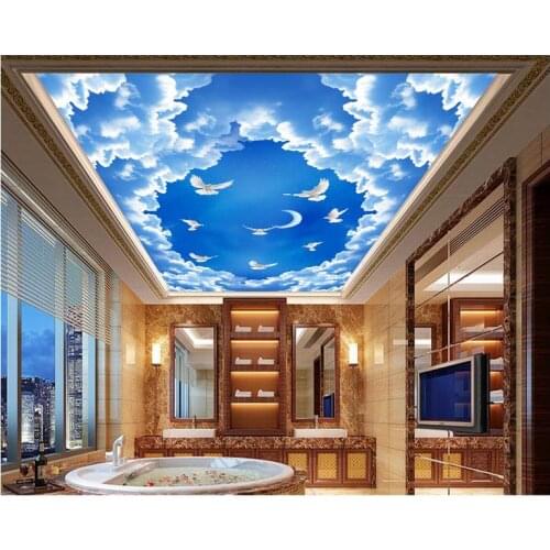 Custom 3d ceiling murals wallpaper Sky clouds ceiling roof temples zenith mural wall papers for living room decoration