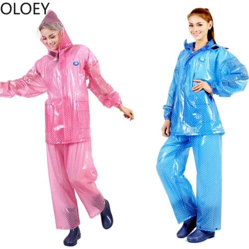 Transparent Fashion Women Raincoat Waterproof Rainstorm Motorcycle Riding Rainwear Adult Rain Jacket with Hood Rain Pants Suit