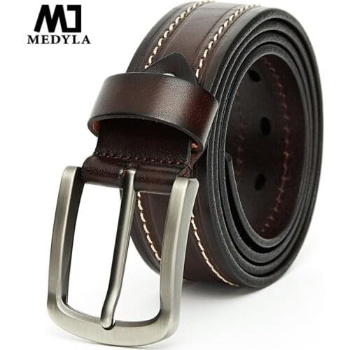 MEDYLA fashion belts for men high quality natural leather casual business mens belt retro suit belt metal pin buckle Dropship