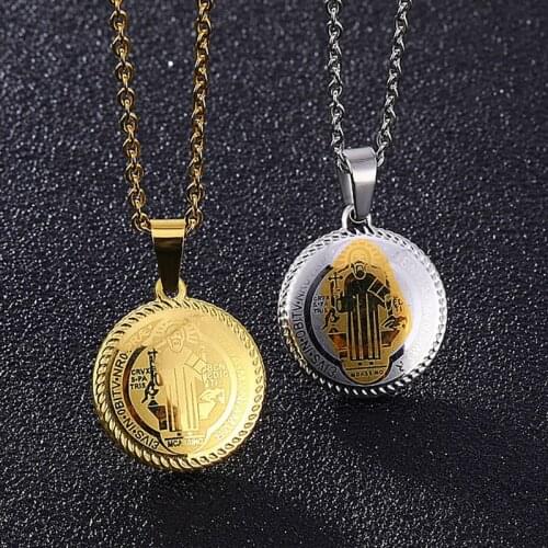 Vintage Gold St. Benedict Necklace San Benito Medal Pendant Stainless Steel Religious Catholic Pendants for Protection Jewelry