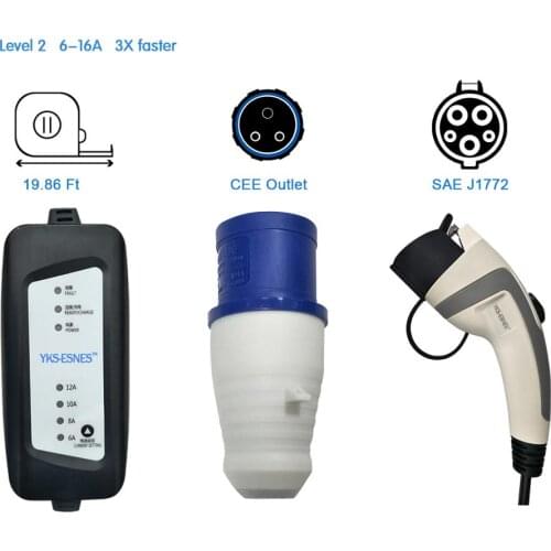 YKS-ESNES Portable Electric Vehicle Charger 6a 8a 13a 16A CEE 3 Pins Plug 5M EV Charging type1 EV Home Charging