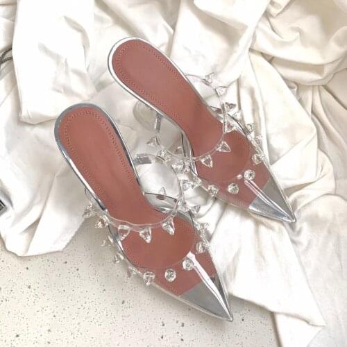 Women High Heels Slippers Pointed Toe Transparent PVC Crystal Shoes Slingbacks Slides Outside Party Shoes Zapatos De Mujer 2020