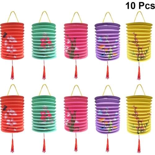 10pcs Paper Lanterns Portable Organ Design Hanging Festival Lantern Chinese Lanterns for New Year Moon Festival