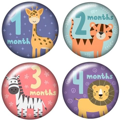 12 months cartoon animals 10pcs mixed 12mm/16mm/18mm/25mm Round photo glass cabochon demo flat back Making findings ZB0454