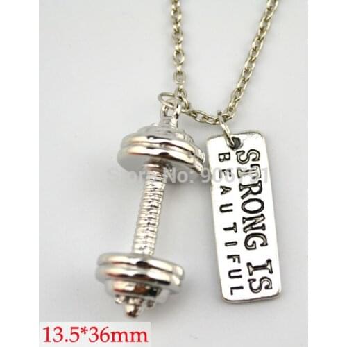 10pcs a lot Weightlifting barbell pendant and strength is beautiful charms sports Gym necklace