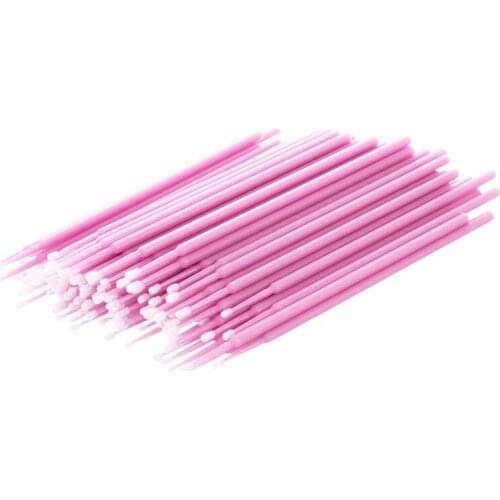 100 Pcs Disposable Swab Applicator Micro Brush Eyelashes Extension Mascara Tools Pink