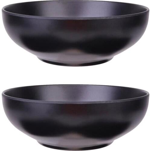 2Pcs Japanese Style Ramen Bowls Stylish Food Container Black Noodle Bowls Black Imitation Porcelain Japanese Ramen Bowl