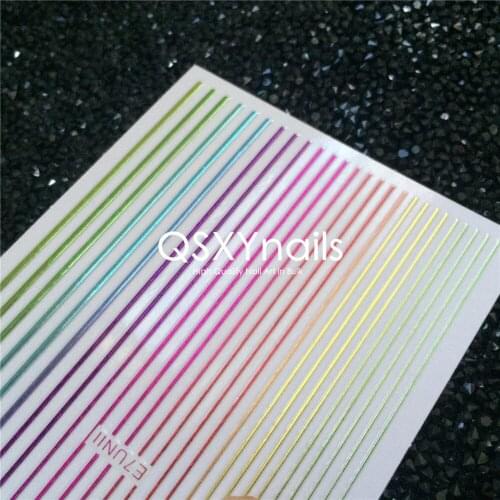 50pcs Small Size Metal Rainbow Stripes Adhesive Sticker 3D Colorful Nail Art Sticker Flexible Stripe Decals Nail Art Manicure