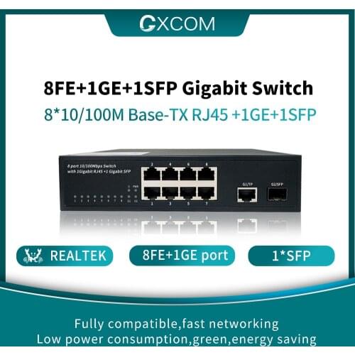 9-port gigabit Ethernet switch with uplink 1 rj45+1sfp 10- port Media converterf Desktop/ Rackmount Switch