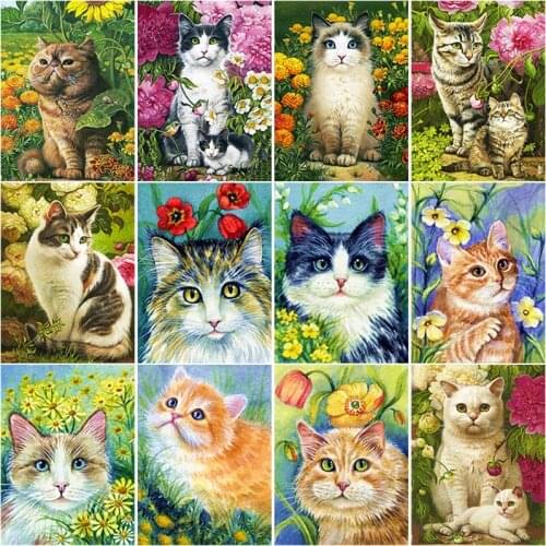 DIY 5D Diamond Painting Flower Cat Cross Stitch Kit Mosaic Full Drill Diamond Embroidery Animals Needlework Home Art Decor Gift