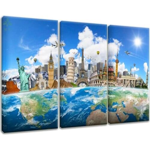 Artsbay Wonders Of The World Canvas Wall Art Map Painting Travel Artwork For Home Office Decor