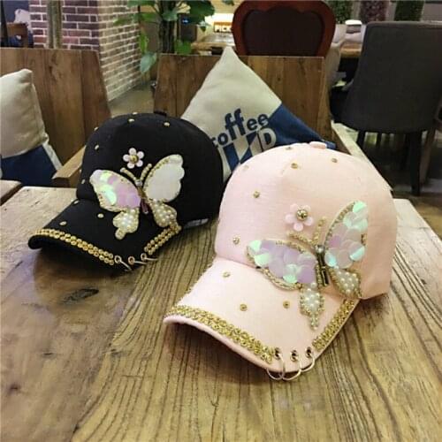 H7606 Women Baseball Hat Female Summer Diamond Outdoor Sunshade Sunscreen Baseball Cap Ladies Metal Ring Casual Fashion Hats