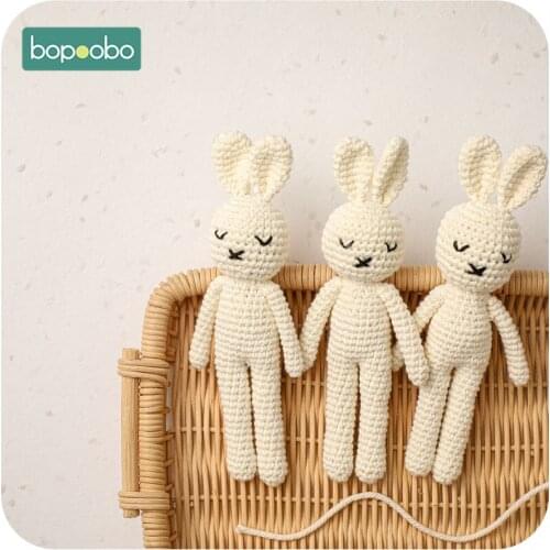 Bopoobo 1pc 20CM Long Rabbit Doll Crochet Baby Toy Hand sewing Photography Props Newborn Comforting Toy Room Decor Gift For Girl