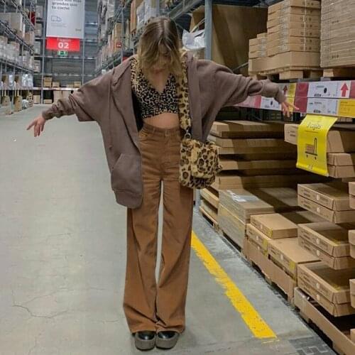 New Khaki Corduroy Pants Women Harajuku Cargo Pants Y2K Wide Leg Trouser Autumn Winter High Waist Pants 90S Streetwear