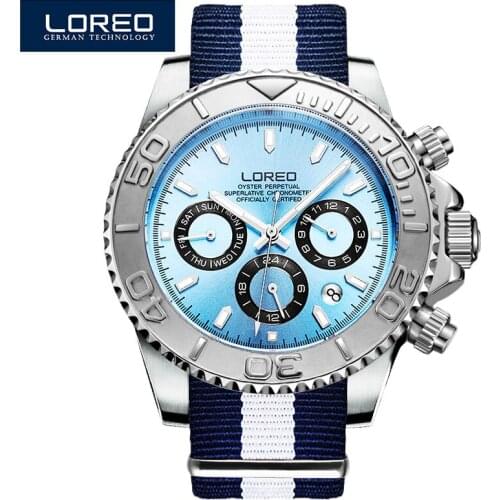LOREO Brand Men Luxury Watches Automatic Blue Watch Men Stainless Steel 200M Waterproof Business Sport Mechanical Wristwatch
