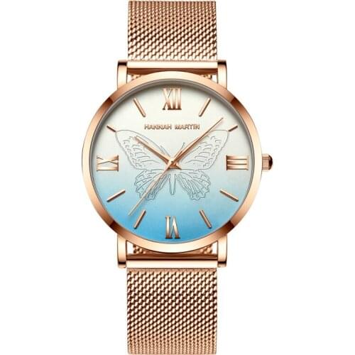 Blue Dial Butterfly Japanese Quartz Rosegold Steel Mesh Strap Watch Love Best Gifts Ladies Bracelets For Wife Girl Friends