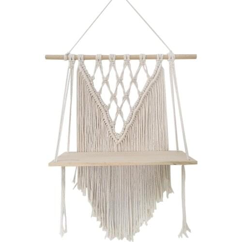 Wooden Double-layer Macrame Wall Hanging Shelf Partition Frame Decoracion Wall Basket Plant Holder Flower Home Decor