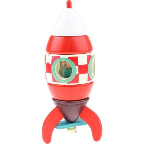 Wooden Red Rocket with Toy Kids Toddlers Educational Magnetic Toy