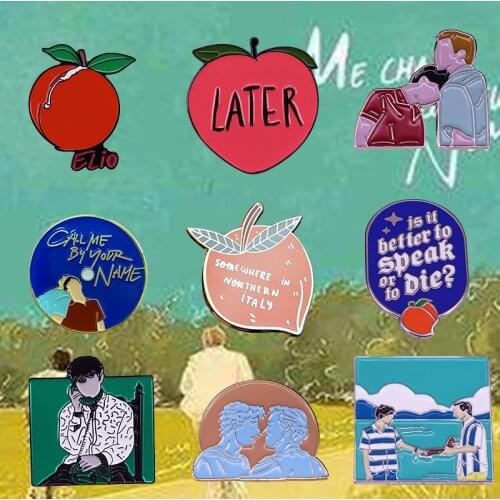 Call me by your name Enamel Pin Elio & Oliver Badge film themed Peach Jewelry