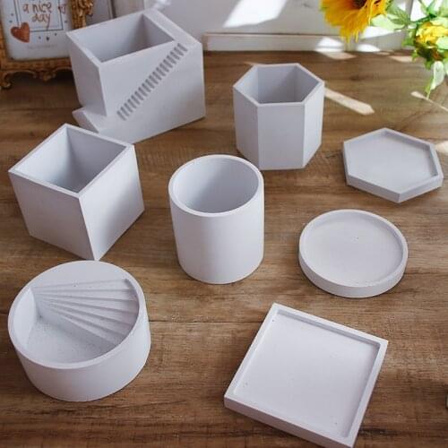 Hexagon Flowerpot Concrete Silicone Mold For Succulent Plants Round Pen Container Plaster Gypsum Mould Cement Clay Molds