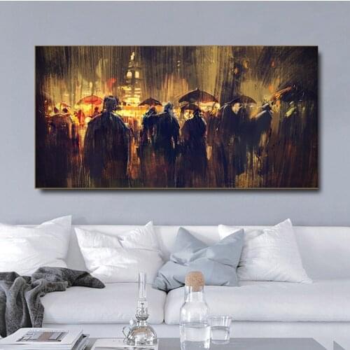 City Building Rain Boat Pictures Abstract Art Canvas Painting Modern Decoration Oil Painting Wall Picture For Room NO FRAME
