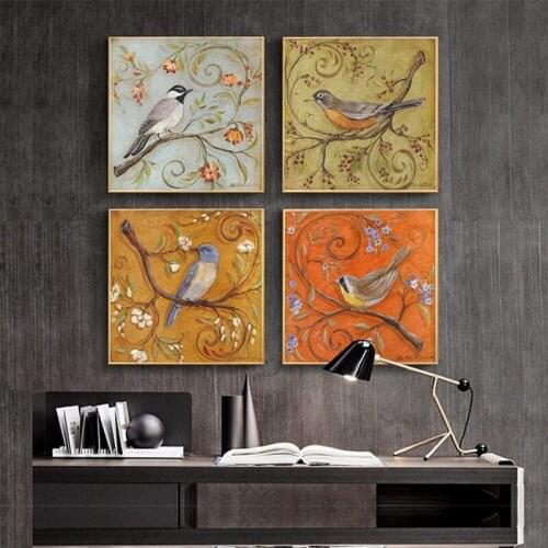 Beautiful Flowers Birds Painting Nordic Prints Poster Wall Art Canvas Tree Twig Sparrow Pictures Bedroom Vintage Home Decoration