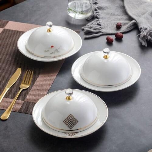 Chinese ceramic plate with lid steak shark fin sea cucumber abalone dinner plates hotel western restaurant high-end tableware