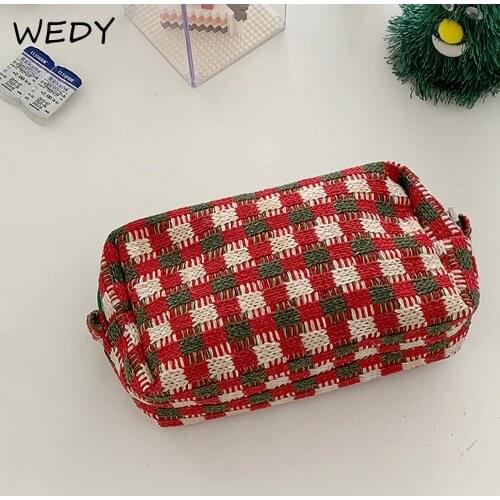 Classic Plaid Cosmetic Bag Knitted Fabric Make Up Storage Bag Necesserie Organizer Toiletry Wash Bag Beauty Case Day Clutches
