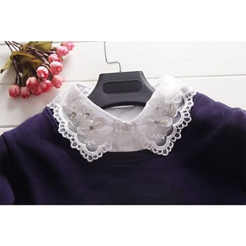 Korean fake shirt Original self-made lace hollow cotton studded collar beaded white retro butterfly false collar