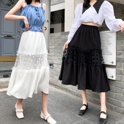 Summer Mesh Patchwork Skirts for Korean Womens Fashion See Through Clothes Office Ladies Sexy Skirt Girls Party Club Streetwear