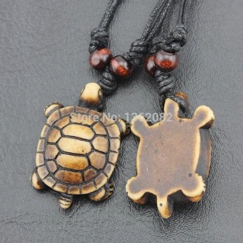 HOT! Cool Yak Bone Powder Carving Tribal Style Turtles Pendant Necklace Gift MN262