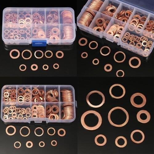 200pcs/box Copper Washers Flat Ring Sump Plug Oil Seal Assorted Set Professional Kit Copper Ring Gasket