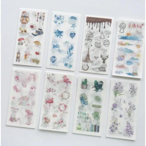 6 Sheets /Pack Kawaii Flamingo Cactus Floral Cloud Stickers Adhesive Craft Decor Notebook Diary Decorative Student Stationery