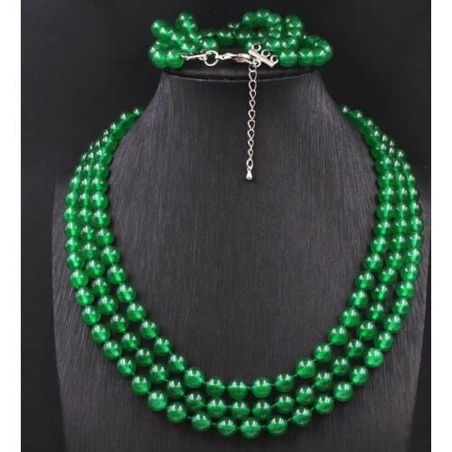 Natural Stone Jades Jewelry Set for Women 8mm Round Beads Strand Necklace Bracelet Handmade Crystal Multilayers Chain Gifts A575