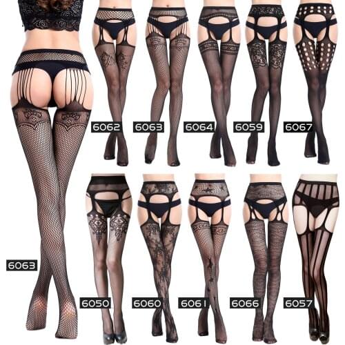 2021 New Womens Sexy Underwear One Generation Hollow Suspenders Jacquard Pants Leggings European and American Fishnet Socks