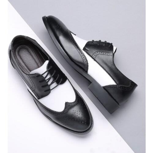 New Men Luxury Dress Shoes Italian Men Brogue Wedding Lace Up Leather Formal Party Oxfords Pointed Toe Shoes fgb78