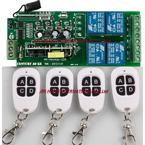 New Radio Remote Control Switch AC85v~250V 110V 220V 230V 4CH Receiver 4* White 4 keys Waterproof Push Button Transmitter