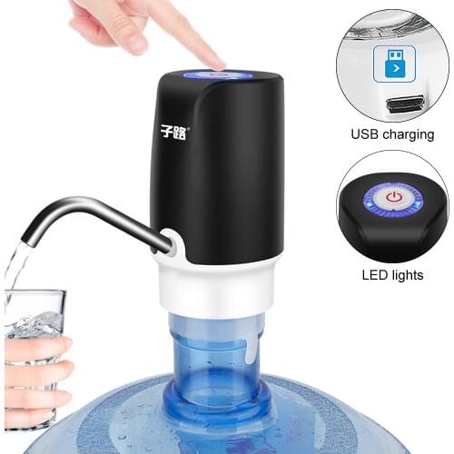 Black Push-button Rechargeable Electric Dispenser Water Pump with USB Cable / Blue Light /304 Stainless Steel Tube for Barrelled