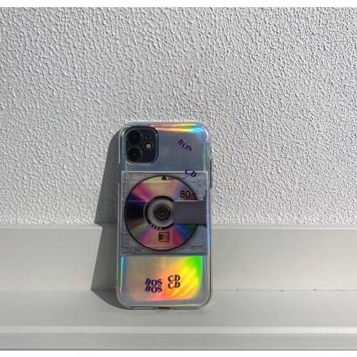 OEING Retro Art Transparent Laser CD Phone Case For iPhone 12 11 Pro Max Mini 7 8 XR X XS MAX SE Creative Shockproof Case Cover