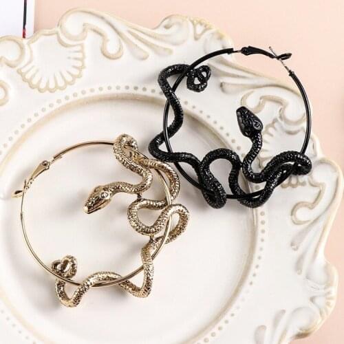 Personality Gothic Cool Punk Antique Animal Black Snake Earrings Crazy Twining Snake Hoop Earrings Statement Earrings