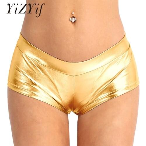 Women Shorts Sexy Clubwear Pole Dance wetlook Shiny Faux Leather Low Waist Hot Shorts Pants for Dancing Raves Festivals Costumes